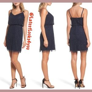 New Adrianna Papell beaded blouson Art Deco dress